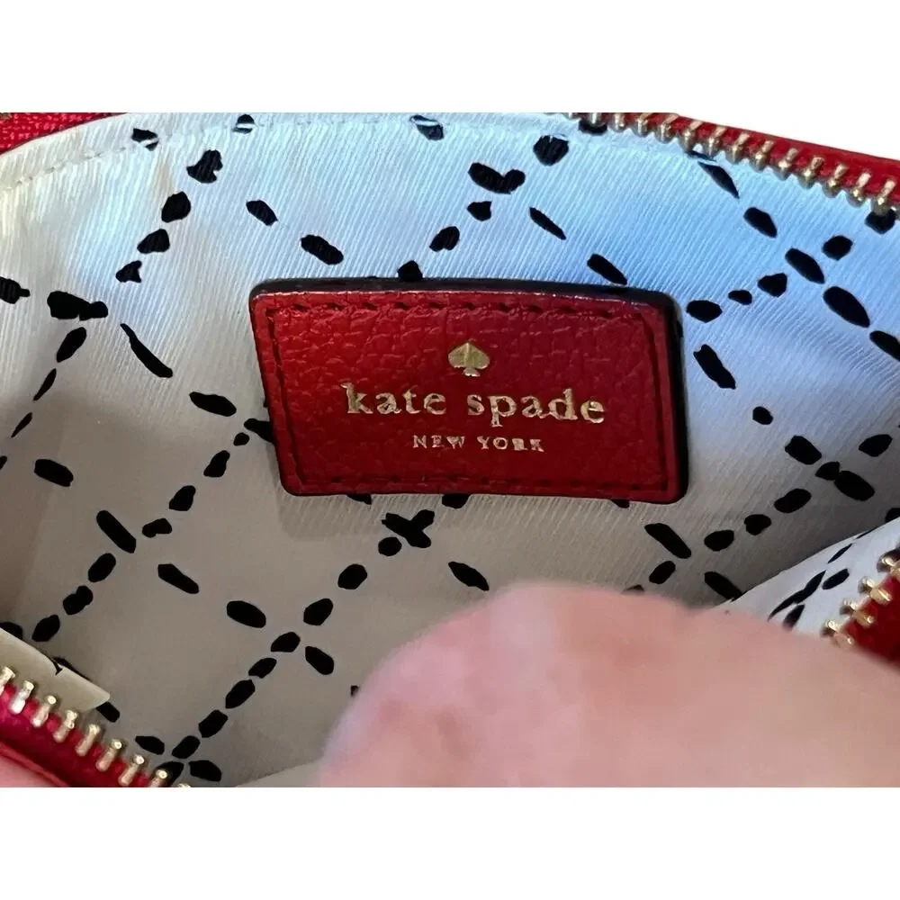 Kate Spade New York Red ZIP WRISTLET 6.5 X4” Gold Logo Pebbled